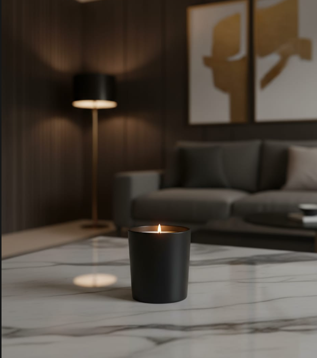 Matte Noir candle in a black vessel